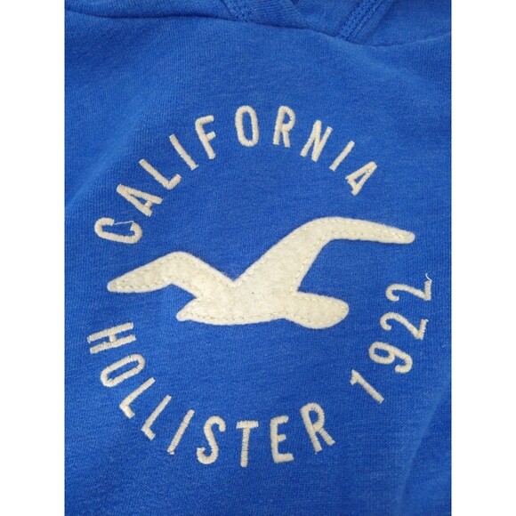 Hollister Size L Logo Graphic Hoodie Blue Pullover Kangaroo Pocket Athleisure - Picture 5 of 10